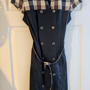 Vintage Plaid and Navy Double-Breasted Dress